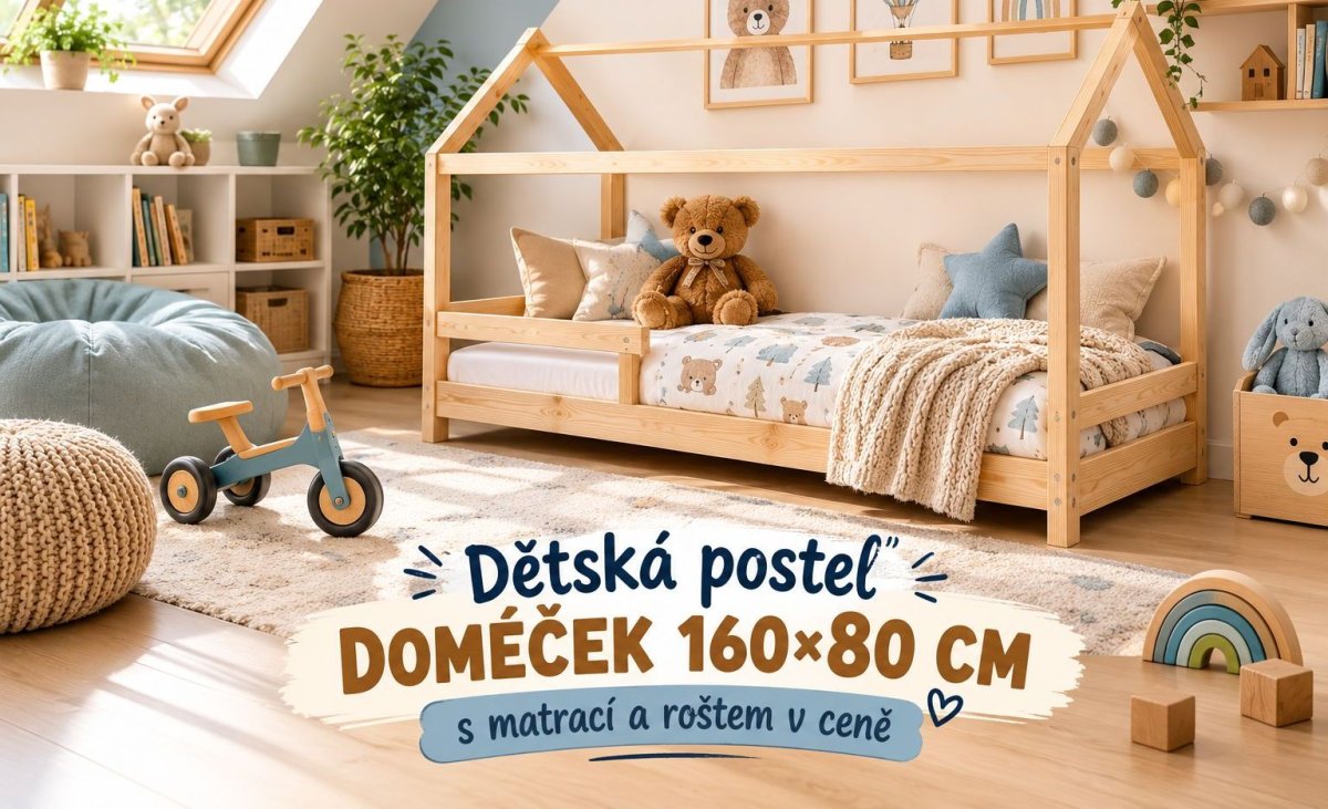 Dětská postel domeček 160×80 cm s matrací a roštem v ceně Dětská postel domeček 160×80 cm s matrací a roštem v ceně