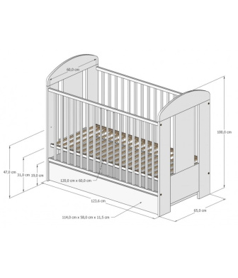 Postieľka 120/60 cm Gloria - biela/ dub  Medveď so šuplíkom