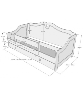 Postel Zina 180/80 cm - šedá/ bílá + matrace + šuplík