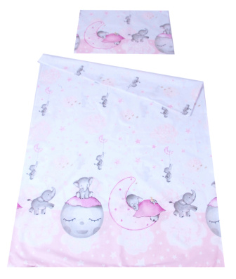 Súprava do postielky 135/100 cm  3 diely - Slon na Mesiaci / ružová
