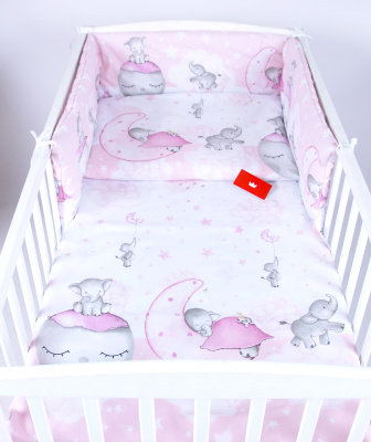 Souprava do postýlky 135/100 cm 3 díly - Slon na Měsíci / růžová