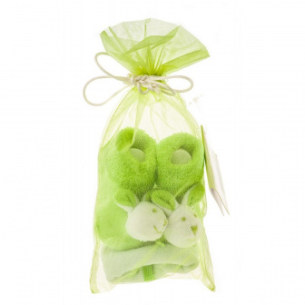 Dojčenský darčekový set podbradník + ponožky - zelená