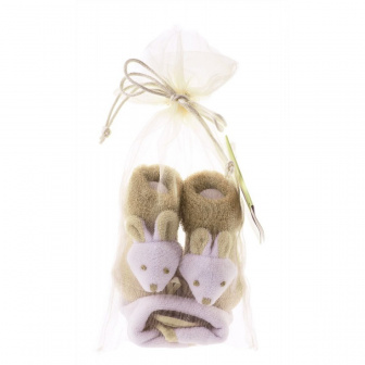 Dojčenský darčekový set podbradník + ponožky - hnědá