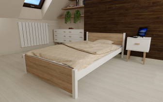 Postel Olaf z masivu + MDF 140x200 cm - DUB SONOMA / BÍLÁ + rošt ZDARMA