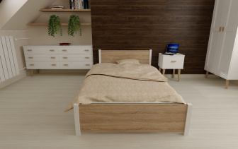 Postel Olaf z masivu + MDF 120x200 cm - DUB SONOMA / BÍLÁ + rošt ZDARMA