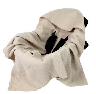 Mušelínová deka s kapucňou do autosedačky 90x90 cm - béžová