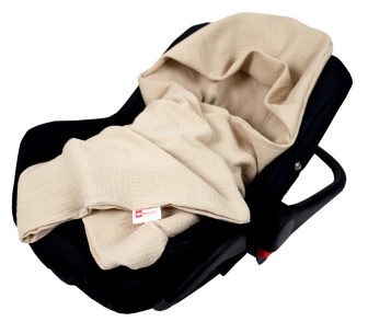 Mušelínová deka s kapucňou do autosedačky 90x90 cm - béžová