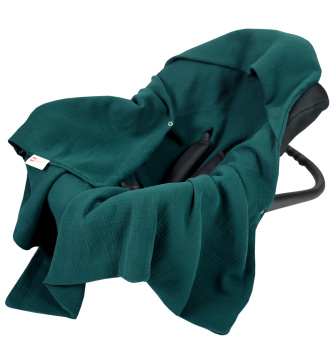 Mušelínová deka s kapucňou do autosedačky 90x90 cm - tmavo zelená