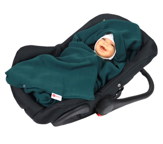 Mušelínová deka s kapucňou do autosedačky 90x90 cm - tmavo zelená