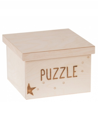 Dřevěný box na hračky PUZZLE - 22x22x15 cm