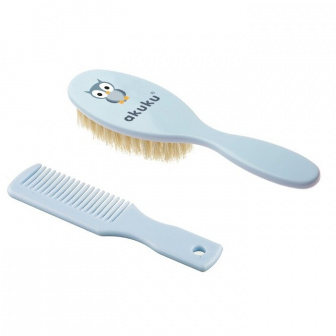 Kartáček a hřebínek s přírodním vlasem sova modrý