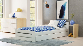 Postel Marek 90/200 cm - bílá + šuplík - masiv smrk 3,5 cm