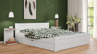 Postel Naďa 180/200 cm - bílá + šuplík - masiv smrk 3,5 cm