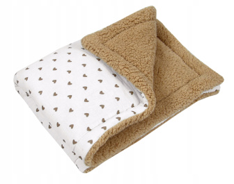 Mušelínová deka 100 x 75cm / srdíčka / béžová