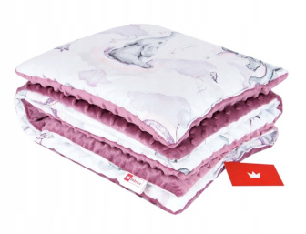 Polštářek + deka do kočárku minky - slůně/ růžová