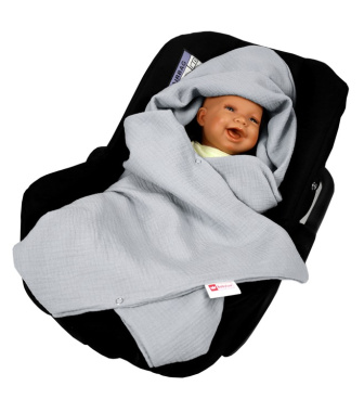 Mušelínová deka s kapucňou do autosedačky 90x90 cm - sivá
