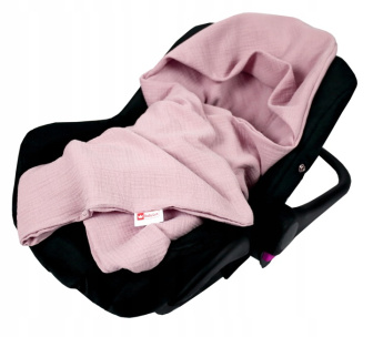 Mušelínová deka s kapucňou do autosedačky 90x90 cm - ružová