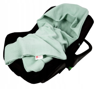 Mušelínová deka s kapucí do autosedačky 90x90 cm - šalvěj