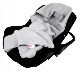 Mušelínová deka s kapucňou do autosedačky 90x90 cm - sivá