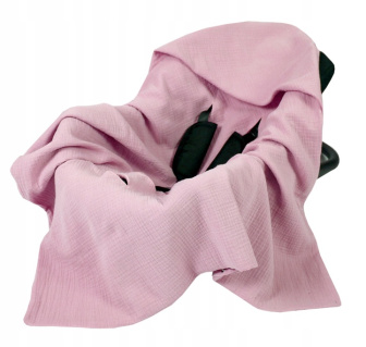 Mušelínová deka s kapucí do autosedačky 90x90 cm - růžová