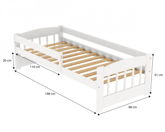 Postel Edík z masivu borovice 180x80 cm - BÍLÁ + rošt ZDARMA