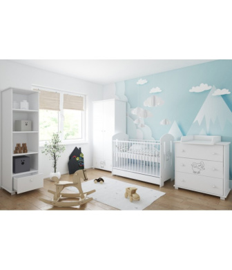 Postieľka 120/60 cm Gloria - biela / Slon so šuplíkom