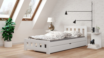 Postel Mirek 90/200 cm - bílá + šuplík - masiv smrk 3,5 cm