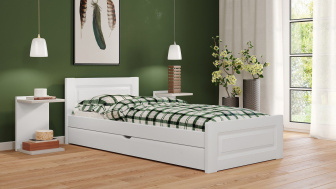 Postel Naďa 120/200 cm - bílá + šuplík - masiv smrk 3,5 cm