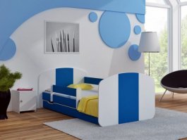 Postel Milošek 180x90 cm se šuplíkem, roštem a matrací - modrý