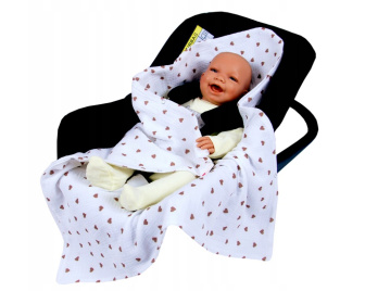 Mušelínová deka do autosedačky 80x80 cm - hnedé srdiečko