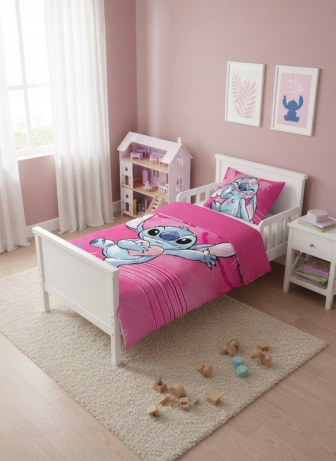 Dětské povlečení do postýlky 100/135 cm - Stitch / růžová