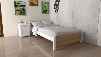 Postel Olaf z masivu + MDF 180x200 cm - DUB SONOMA / BÍLÁ + rošt ZDARMA