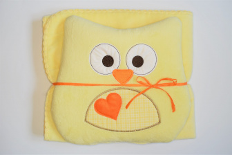 Dětská deka + polštářek Coral sova 80x90 cm - žlutá