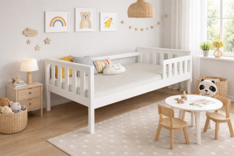 Postel FRED z masivu borovice 160x80 cm - BÍLÁ + rošt ZDARMA