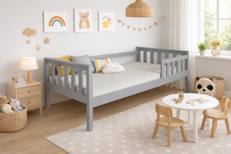 Postel FRED z masivu borovice 180x80 cm - ŠEDÁ + rošt ZDARMA