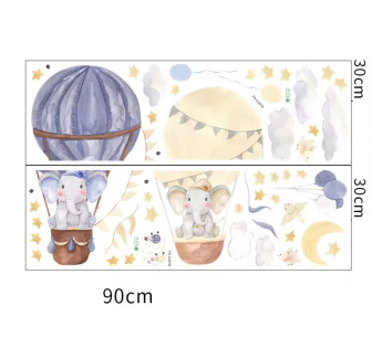 Samolepiaca dekorácia na stenu - Sloníci v lietacích balónoch