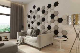 Čalúnený nástenný panel plot Hexagon 30 x 26 x 3 cm tyrkysová