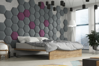 Čalúnený nástenný panel plot Hexagon 30 x 26 x 3 cm tyrkysová