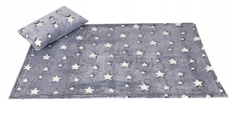Deka + polštářek M - šedá / hvězdy