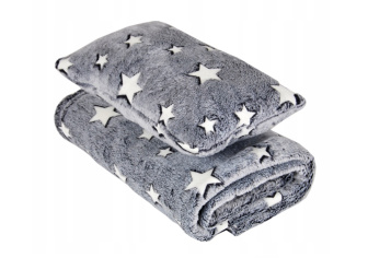 Deka + polštářek M - šedá / hvězdy