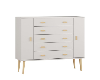 Komoda z masivu borovice Nord K3/5S 117/109/42 cm / bílá