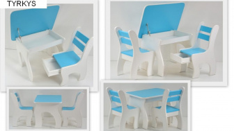 Stůl +židličky se šuplíky K3 tyrkys