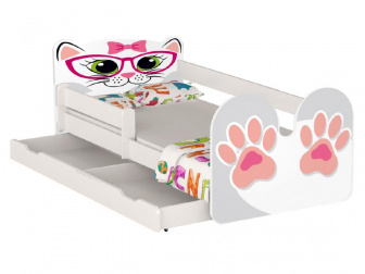 Postel Kočka růžová 160/80 cm + matrace + šuplík