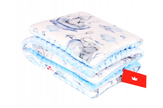 Polštářek + deka do kočárku minky - slůně modrá