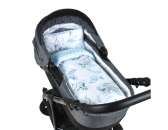 Polštářek + deka do kočárku minky - slůně modrá