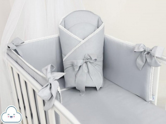 Postýlka s kompletní výbavou koronka šedá
