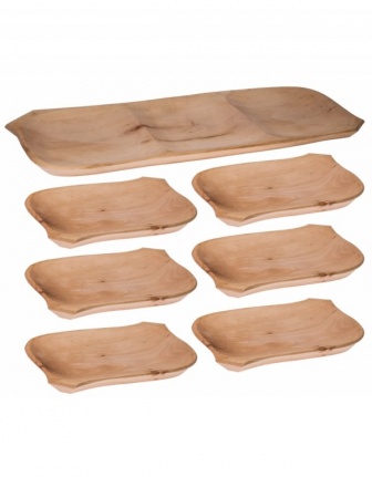 Dřevěné korýtko + 6 talířů