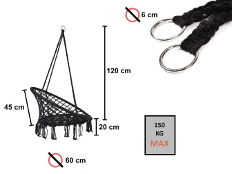 Závesné pletené kreslo - čierna