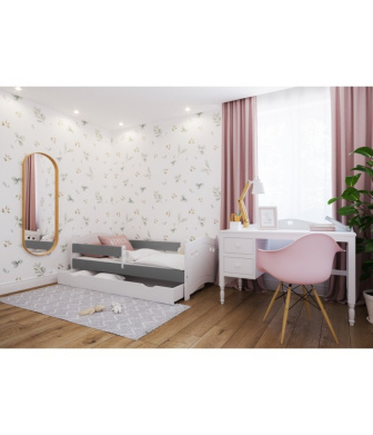Postel Elisa 160/80 cm - bílá / šedá + matrace + šuplík