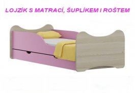 Postel Lojzík N21 160/80 cm + matrace + šuplík růžový